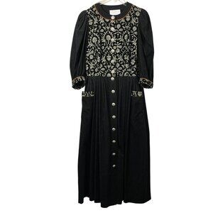 Sportalm Austria Corduroy Button Front Dress Womens Large Peasant Pleated Belted